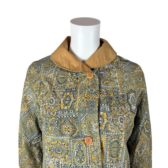 Vintage 70s Reversible Coat Women's Medium Paisley Print Gray Tan Trench - Picture 4 of 16